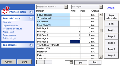 Example: how to assign midi page buttons... make sure you have pressed the "independant page" button so the midi page buttons works on every page